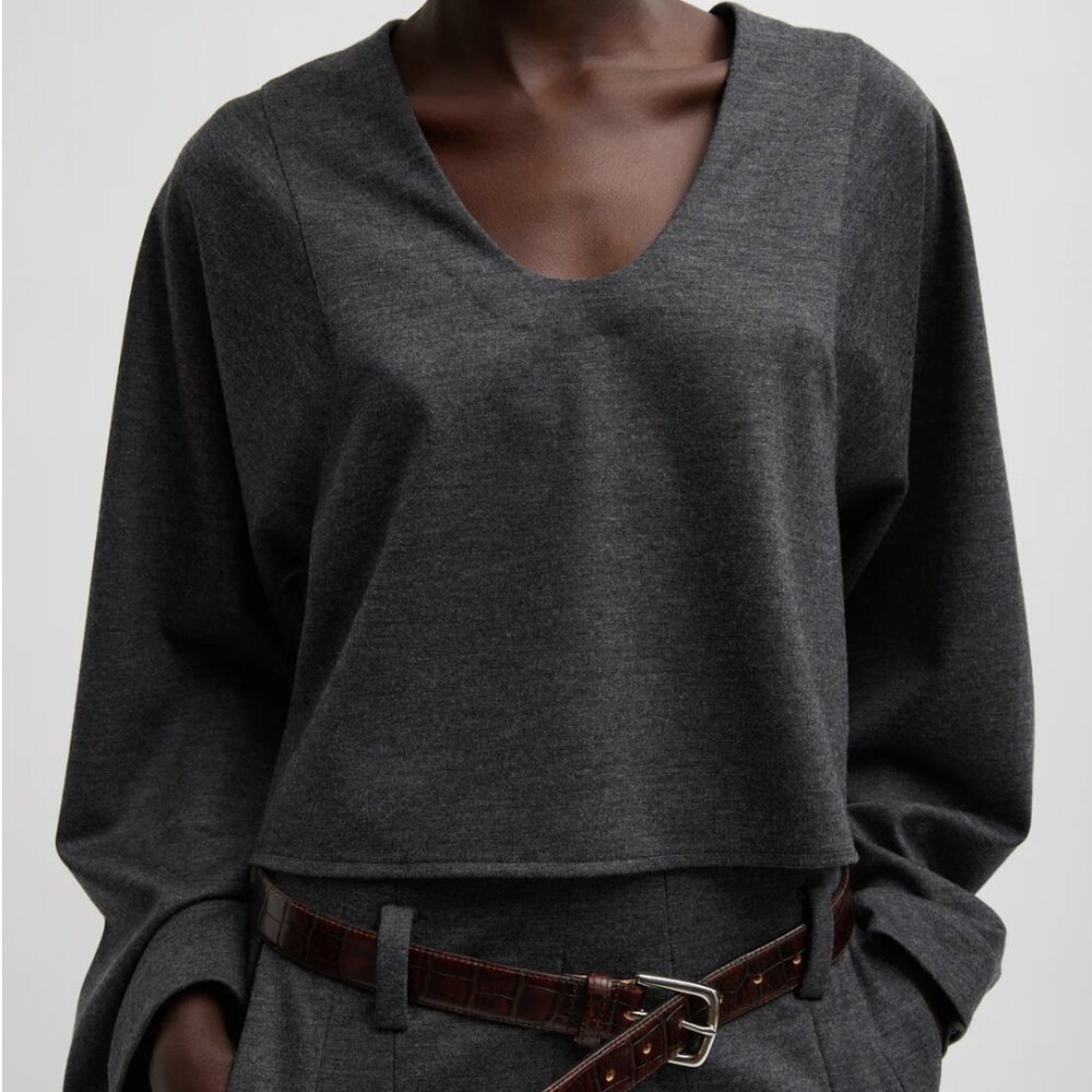 Tibi Melange Jersey U-Neck Top Size M
